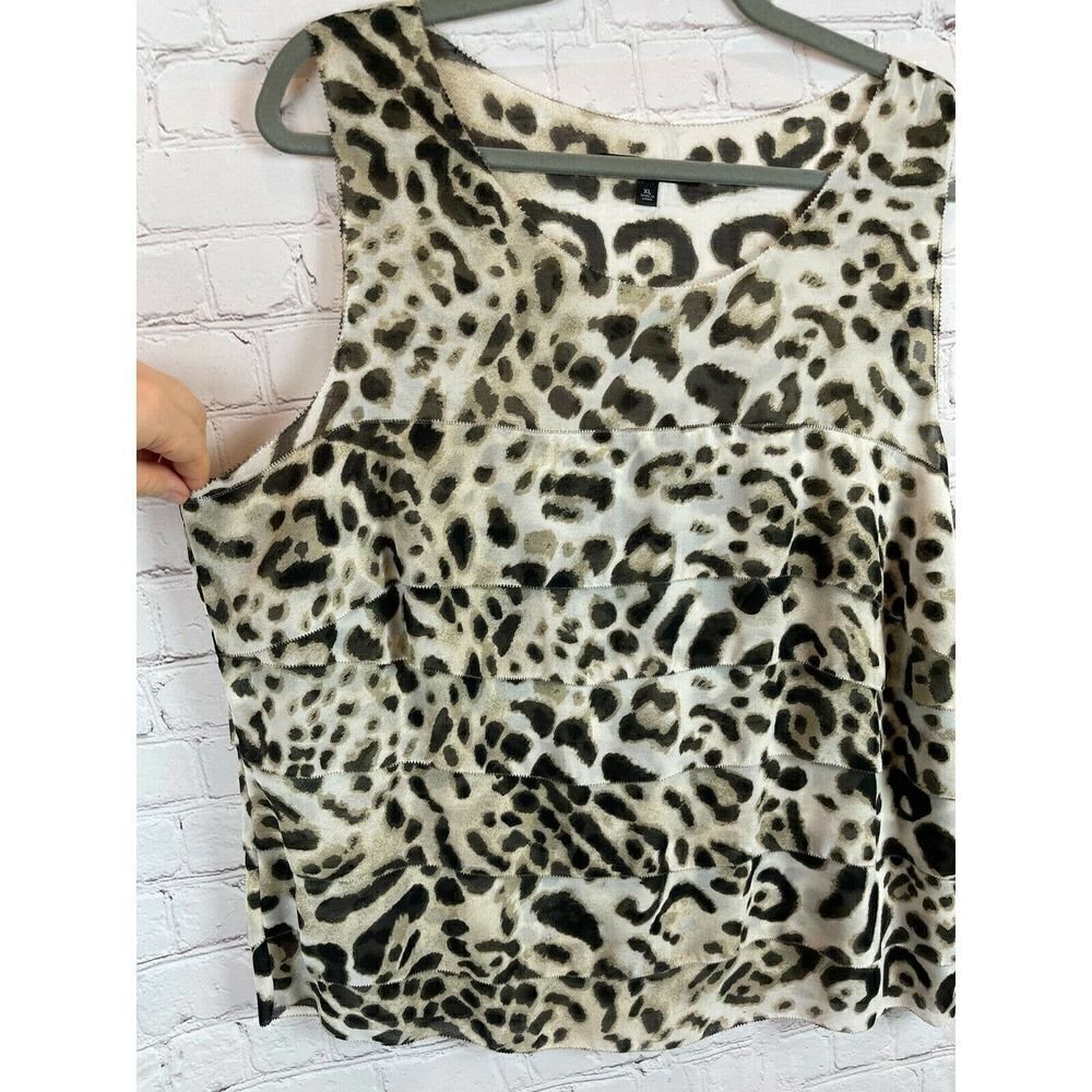 CHAUS animal leopard ruffles brown beige sleeveless top blouse XL NWT - Picture 5 of 9